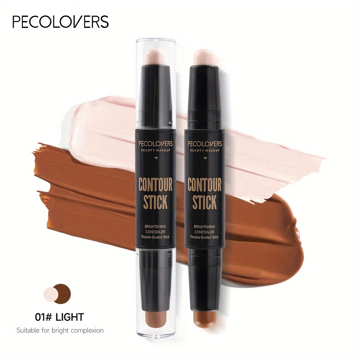 Barra de contorno con corrector e iluminador de doble punta para un contorno tridimensional del puente nasal y un rostro con forma de V.