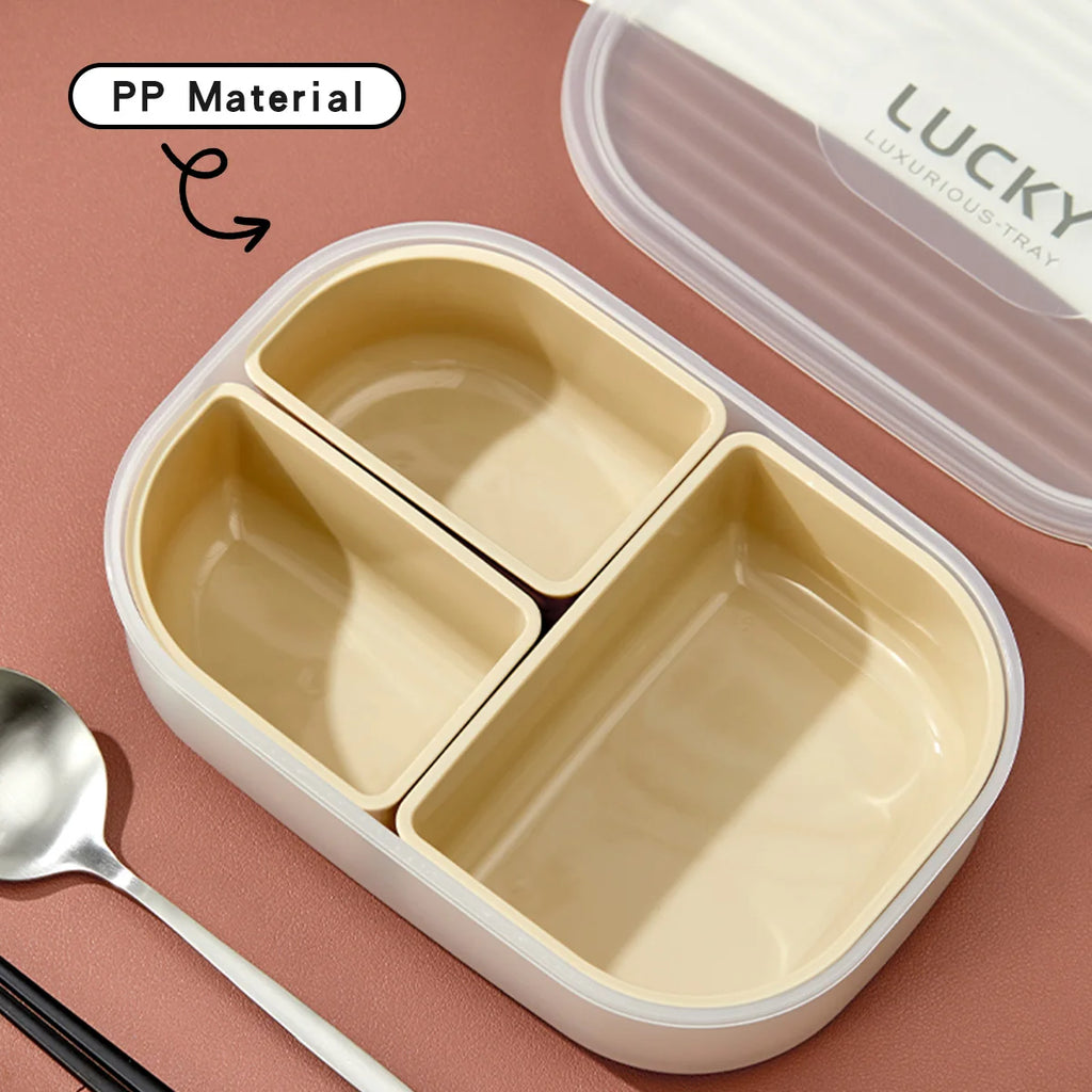 WORTHBUY Tupper de Almuerzo de Plástico para Microondas con 3 Rejillas, Caja Bento de Frutas Portátil y Desmontable, Contenedor de Comida Apilable para Escuela y Oficina