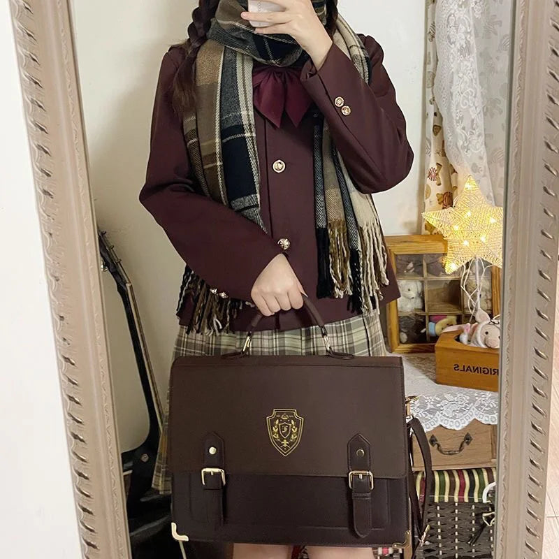 bolso universitario estilo retro de un solo hombro, bandolera, portátil, para estudiantes, con insignia y doble hombro.