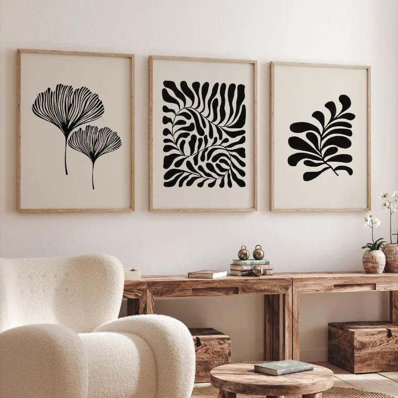 Póster artístico minimalista estilo boho Matisse con hojas botánicas, lienzo decorativo para pared, ideal para la sala de estar o el hogar.