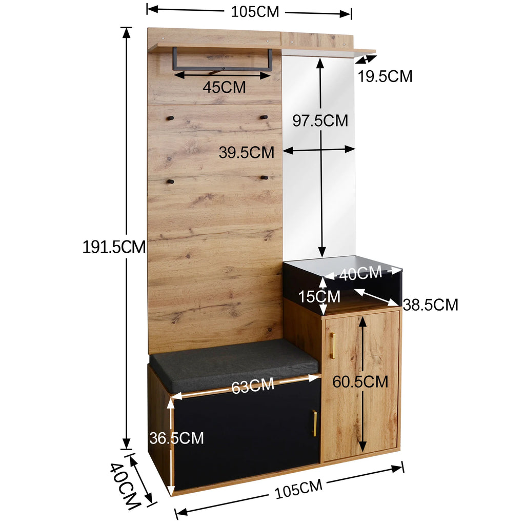 HOUSE SPOLE Bench coat rack Wall Wardrobe with dresses Hooks & Mirror