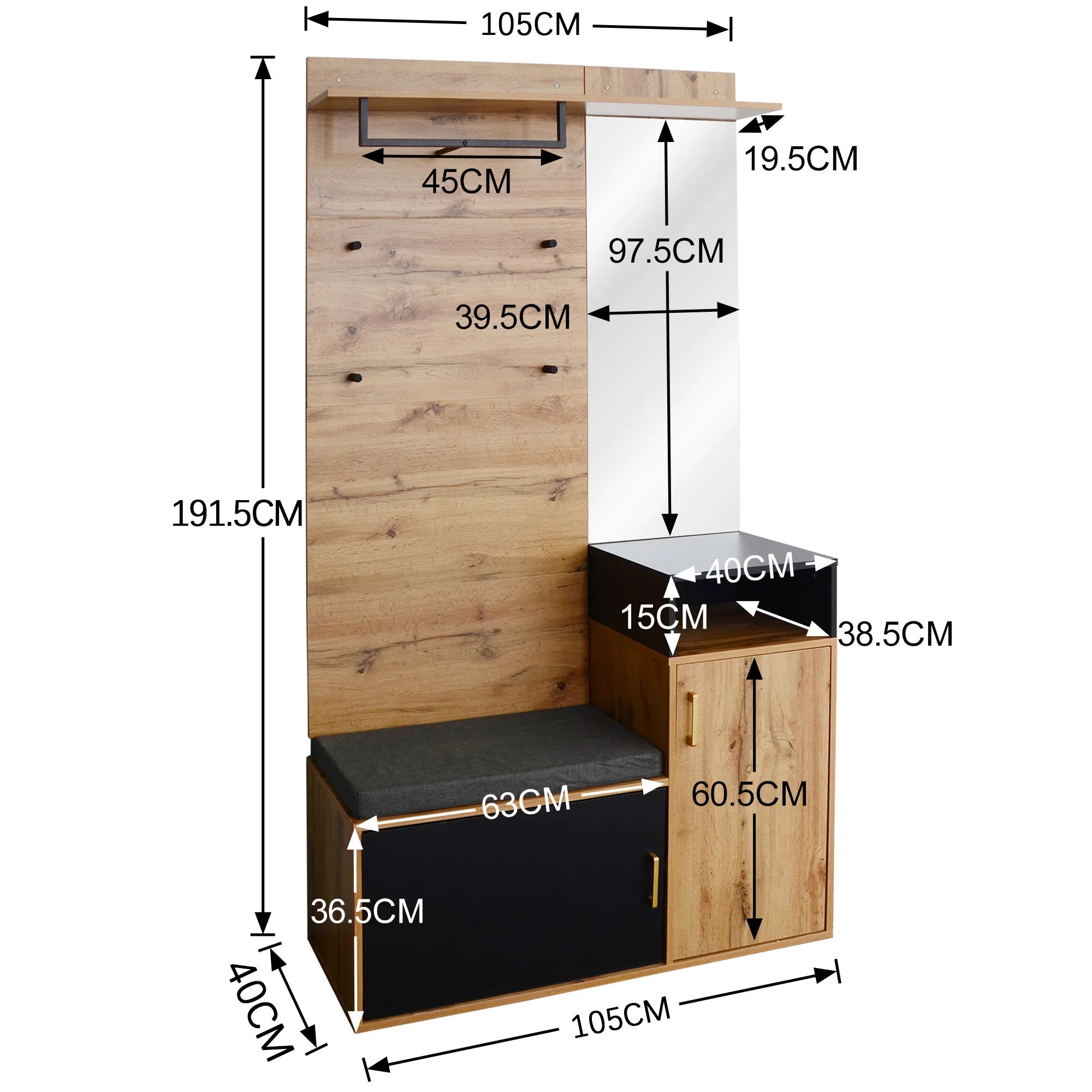HOUSE SPOLE Bench coat rack Wall Wardrobe with dresses Hooks & Mirror