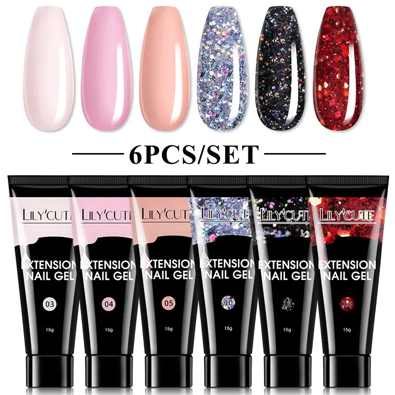 Kit de gel para extensión de uñas LILYCUTE de 15 ml, gel UV, acrílico, blanco, transparente, rosa, esmalte de uñas, lámpara LED, set de manicura para decoración de uñas.