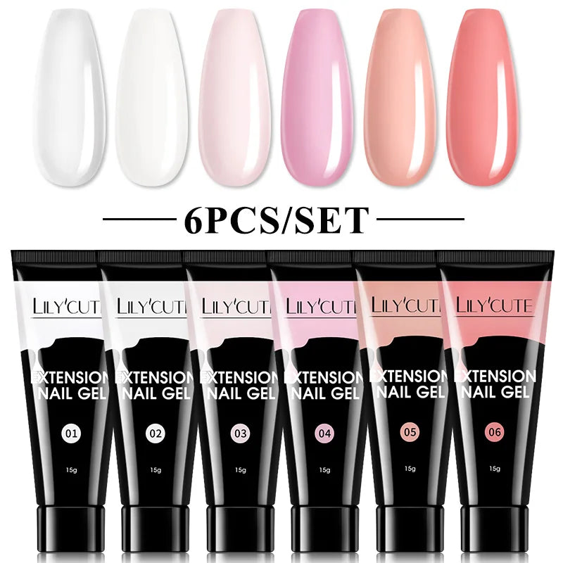 Kit de gel para extensión de uñas LILYCUTE de 15 ml, solución acrílica, esmalte en gel con lámpara para uñas para una rápida extensión, gel UV para uñas.