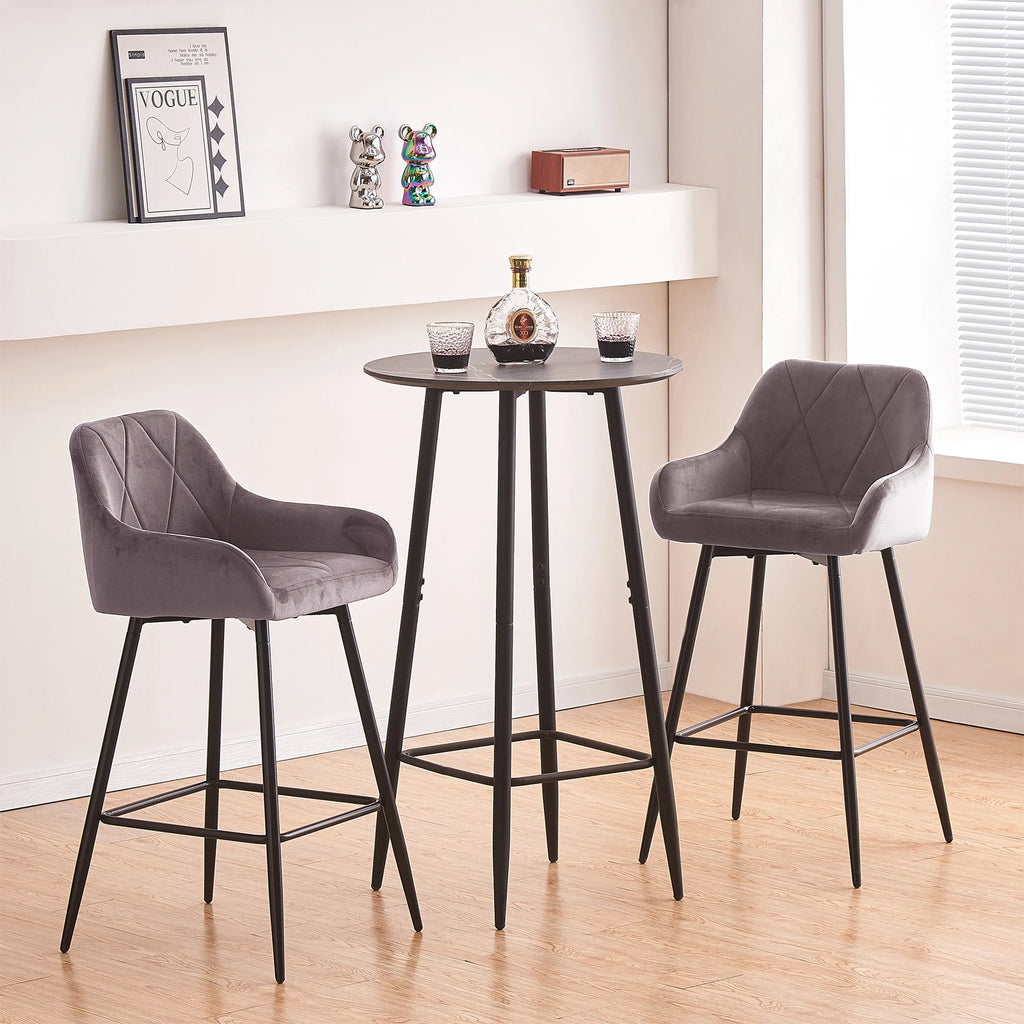 JYMTOM Juego de 2/4 piezas de taburetes de bar, taburetes de mostrador, taburetes de bistró, sillas de bar tapizadas en terciopelo/PU con reposabrazos, taburete moderno con metal negro