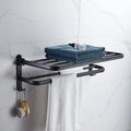 Toallero plegable de aluminio de 50 cm en negro mate con gancho para montaje en pared.