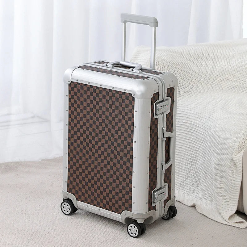 Maleta de negocios de aleación de aluminio y magnesio de 20 pulgadas, apta para viajes y con ruedas universales.
