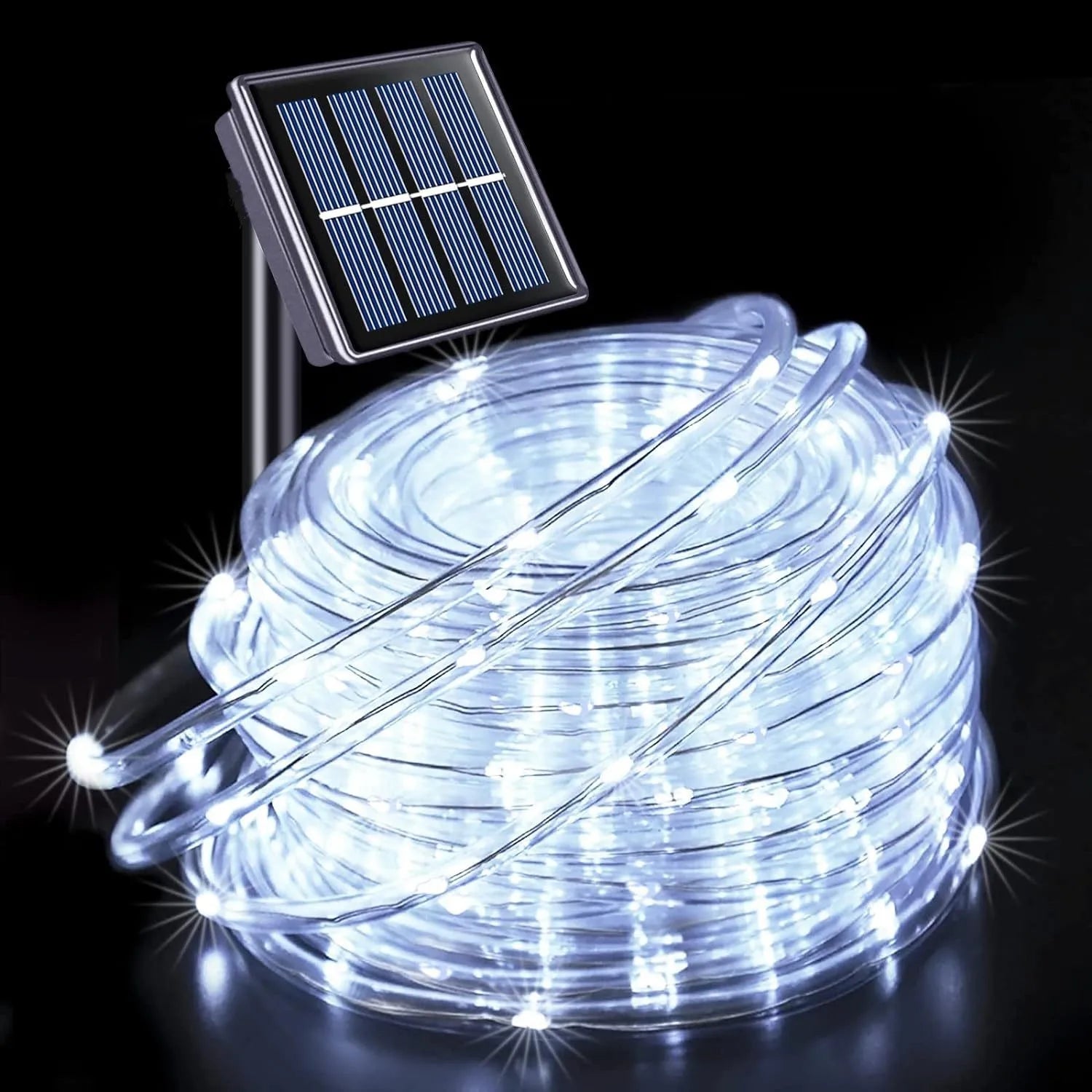 Tira de luces LED solares, tubo de cuerda, guirnalda de luces solares, decoración navideña para exteriores, jardín, césped, árbol, patio, valla.