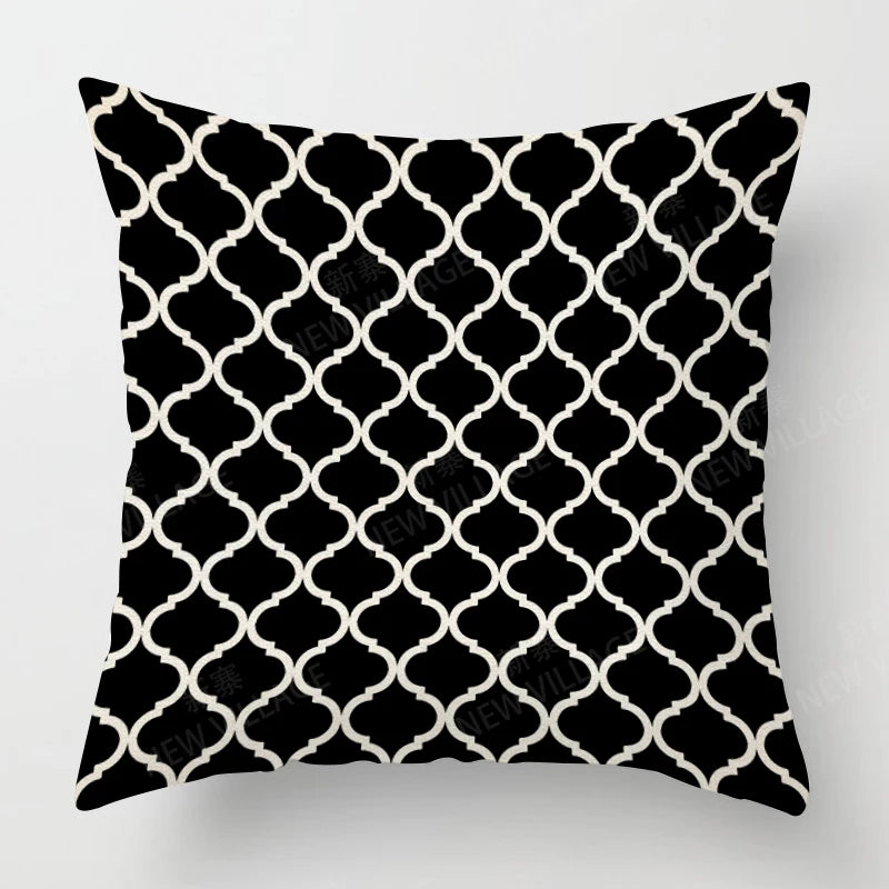 Funda de almohada de lino con estampado geométrico en blanco y negro para sofá o sofá. Decoración para el hogar. Se puede personalizar para ti. Tamaños disponibles: 40x40, 45x45, 50x50 y 60x60.