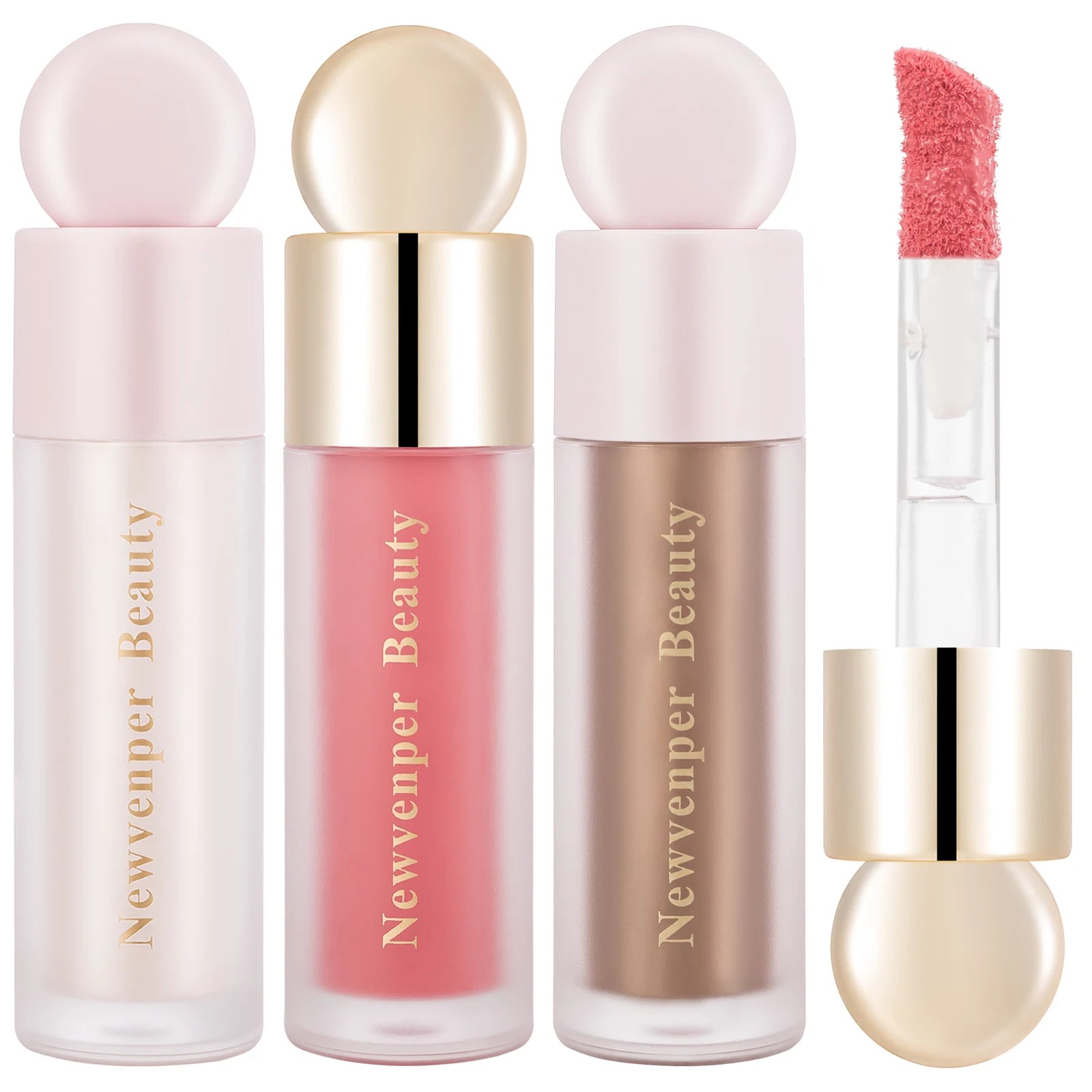 Iluminador líquido + Colorete líquido + Contorno líquido para rostro y cuerpo, acabado de alto brillo, maquillaje iluminador líquido de luminosidad natural.