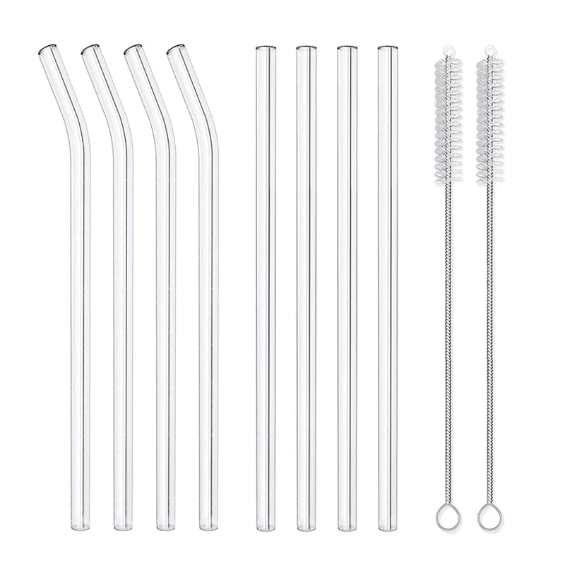 4/8 piezas de pajitas de vidrio reutilizables, pajitas de vidrio transparente para beber, tubos de 8 pulgadas y 8 mm, pajitas para zumos, batidos, té, vasos, juego de pajitas para bebidas