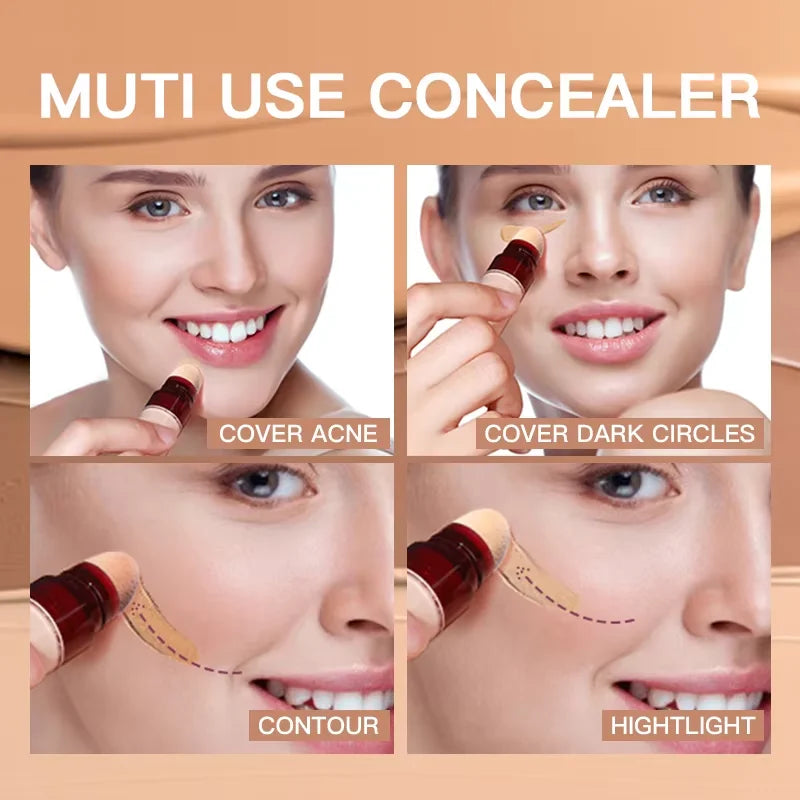Corrector con cabezal de esponja para ojeras, lágrimas, pecas, acné, pigmentación e imperfecciones, creando una piel de aspecto natural.