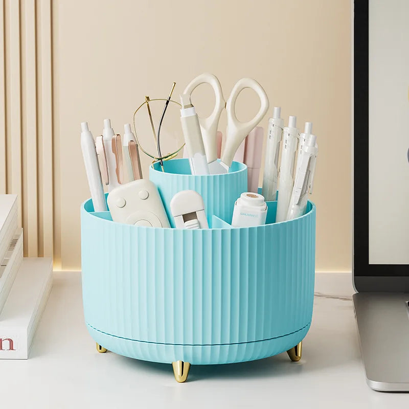 Caja organizadora de maquillaje giratoria de 360° para escritorio, de gran capacidad, para baño, portátil, para lápiz labial, brochas de maquillaje y bolígrafos.