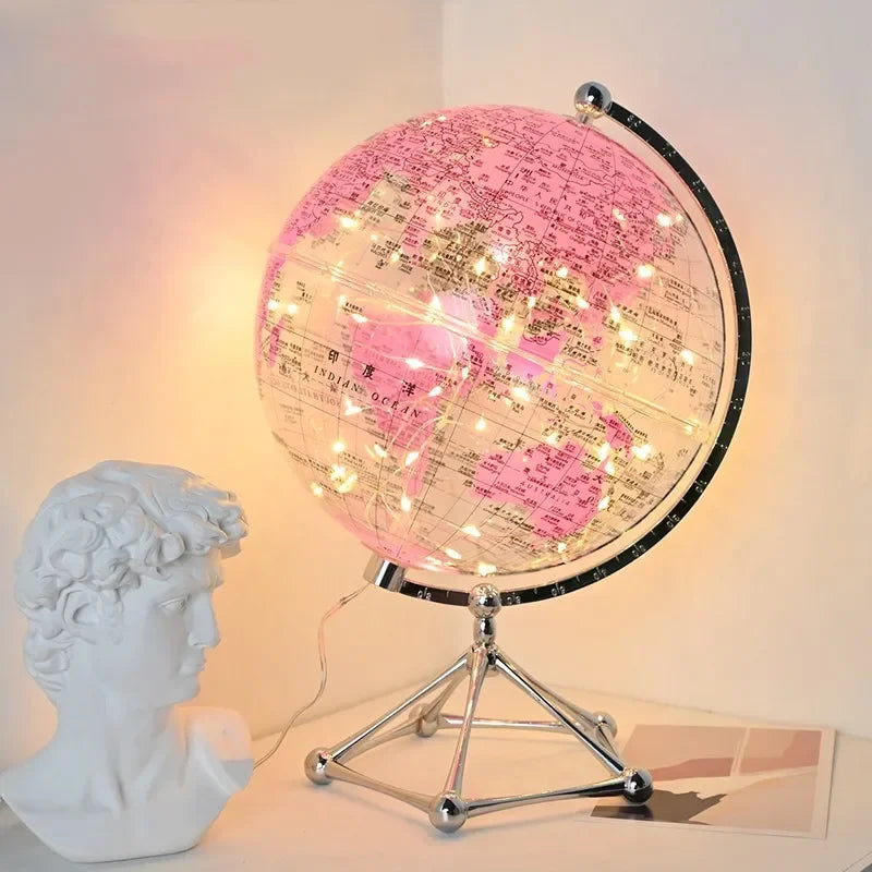 Globo terráqueo con luz LED intermitente, lámpara de globo terráqueo transparente, globo terráqueo giratorio, decoración para tiendas, decoración para habitaciones infantiles, regalos