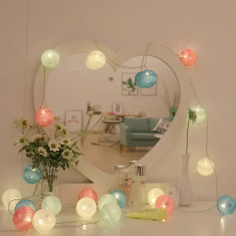 Guirnalda de bolas de algodón de 1,5/3 m, luces colgantes para Navidad, fiestas al aire libre, habitaciones infantiles, camas, luces de hadas, decoraciones para bodas.