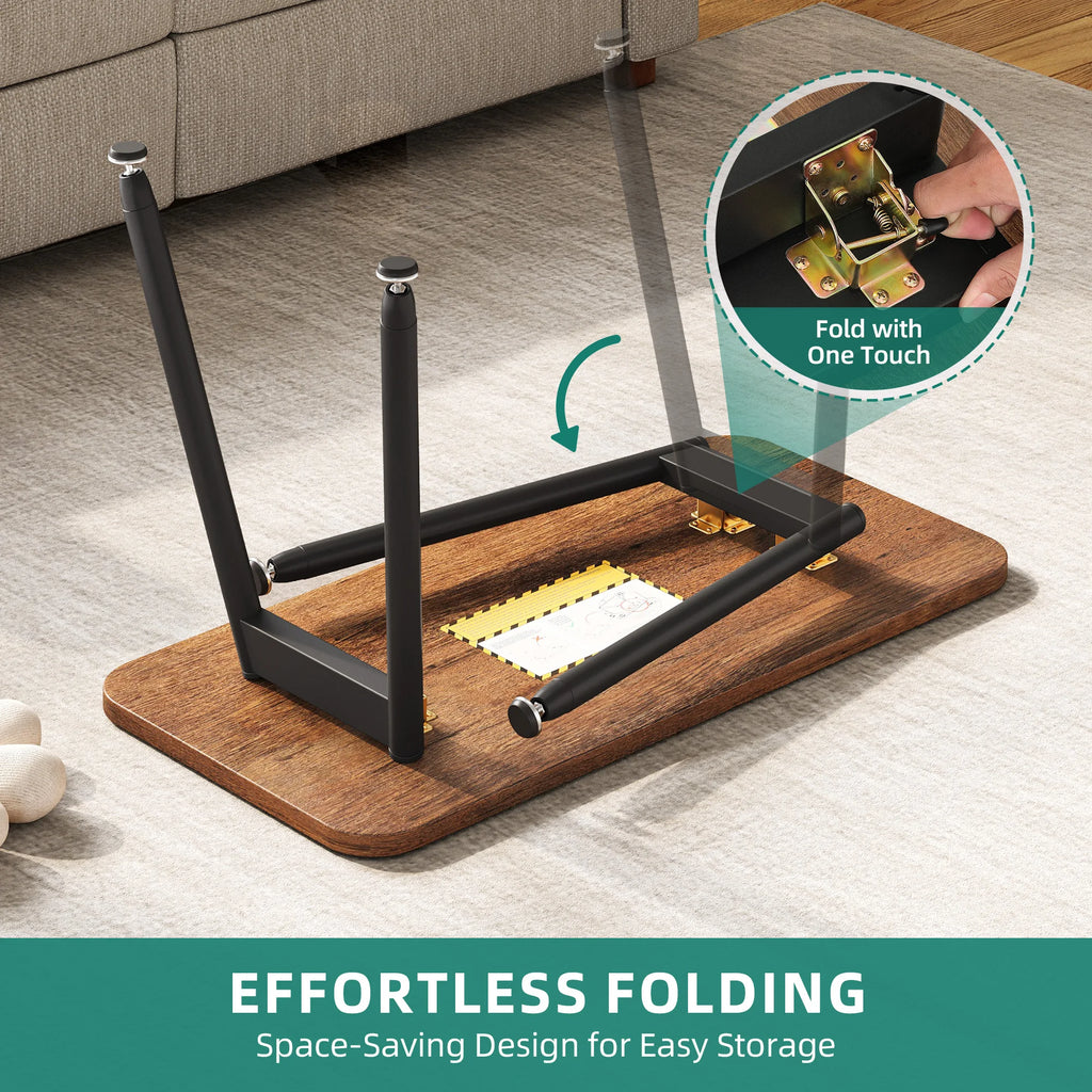 YITAHOME Folding Coffee Table - 80x40x45cm, Portable End Table for Living Room/Bedroom/Office, Walnut (No Assembly)