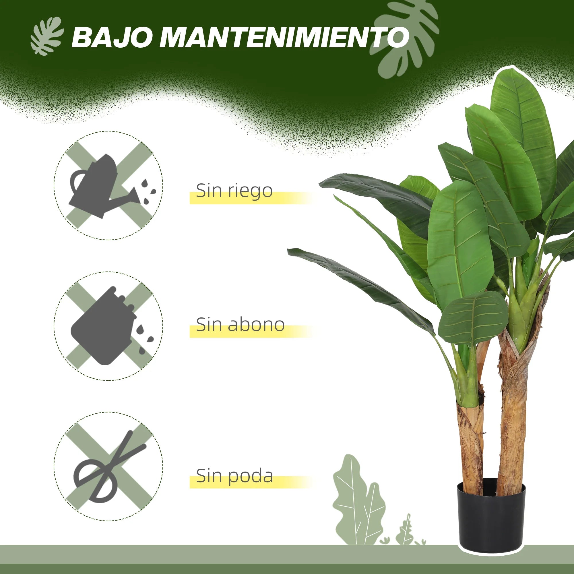 Árbol de plátano artificial Homcom de Ø17 x 120 cm con maceta y 15 hojas verdes.