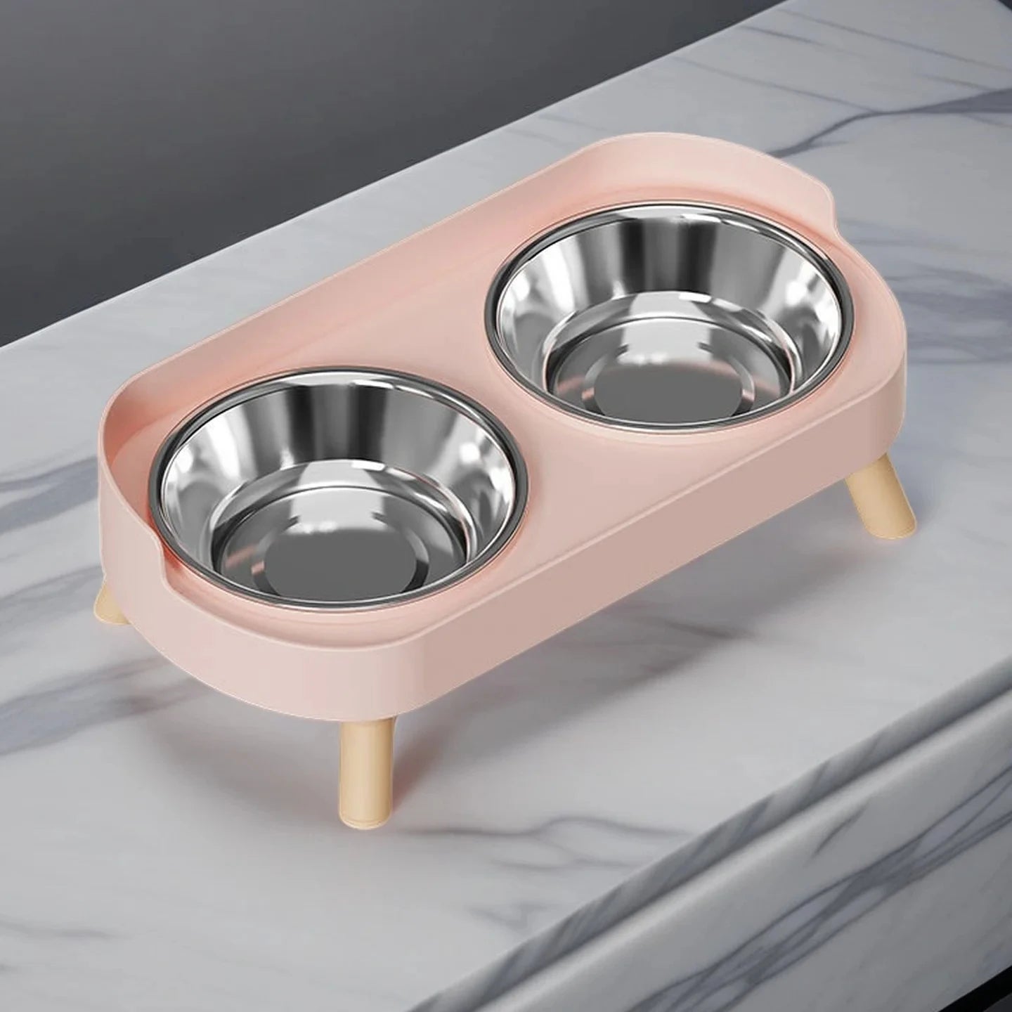 Comedero elevado colorido para mascotas Dopamine: dos cuencos de acero inoxidable con soporte para el cuello - Estación de comida y agua de moda para mascotas