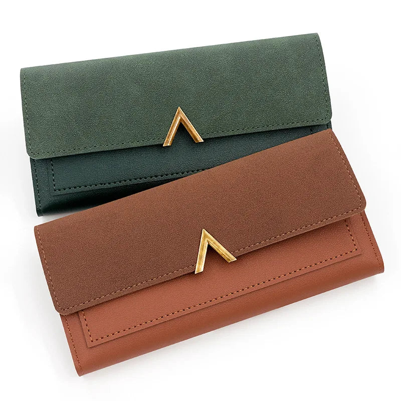Nueva versión coreana de la cartera de mujer, cartera larga plegable en forma de V con hebilla, monedero de mano y tarjetero.