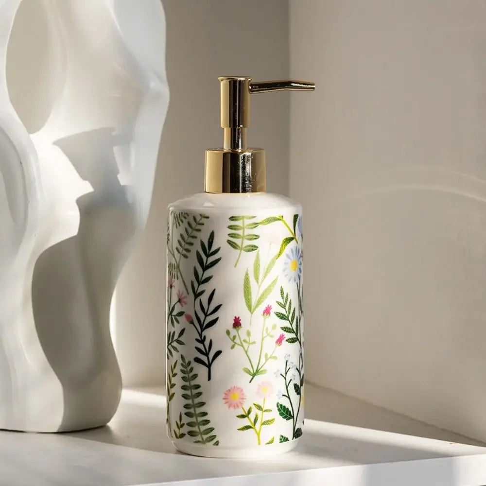 Dispensador de jabón de cerámica de 430 ml, moderno, vintage, marrón, contenedor de almacenamiento de líquidos, ahorra jabón, botella con bomba de loción creativa para el baño