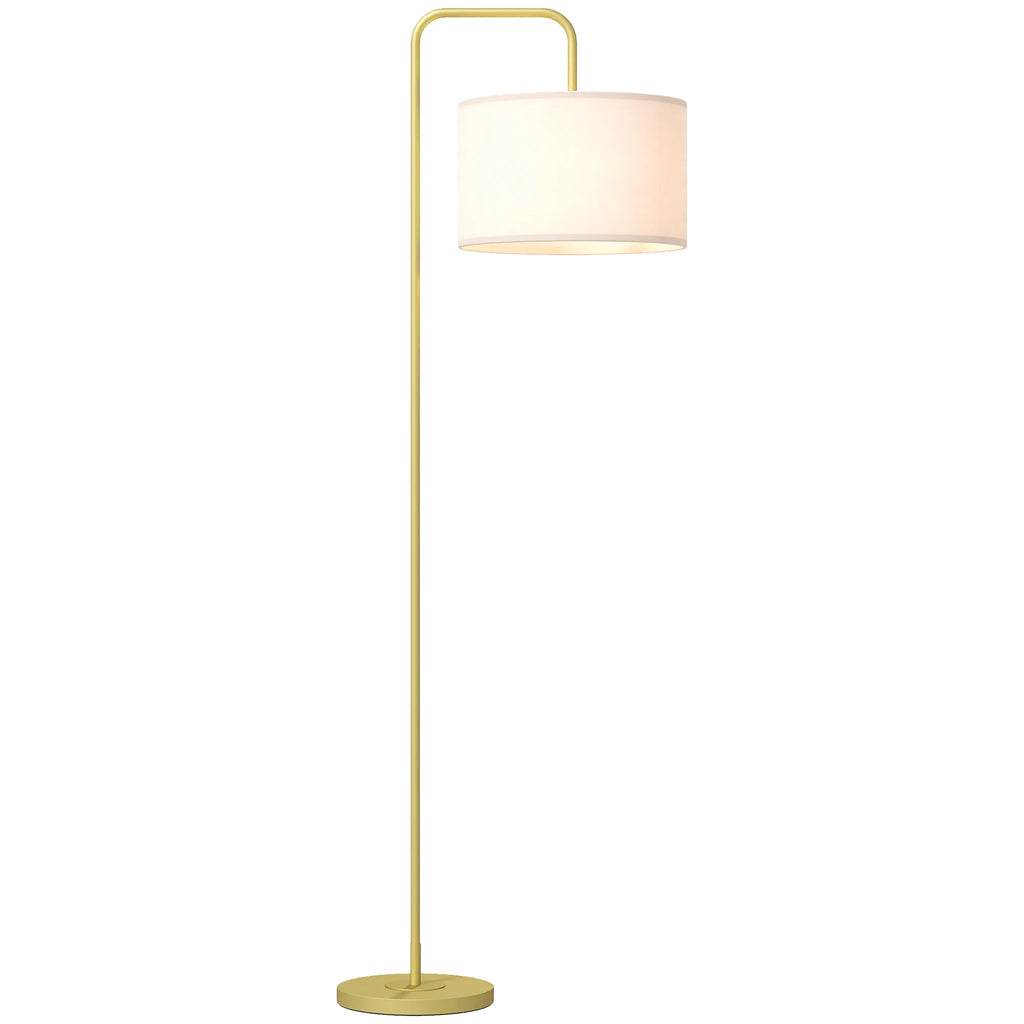 Lámpara de pie moderna Homcom con pantalla de lino sintético, lámpara de lectura para salón, 64 x 38 x 163,5 cm, blanca y dorada.