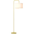 Lámpara de pie moderna Homcom con pantalla de lino sintético, lámpara de lectura para salón, 64 x 38 x 163,5 cm, blanca y dorada.
