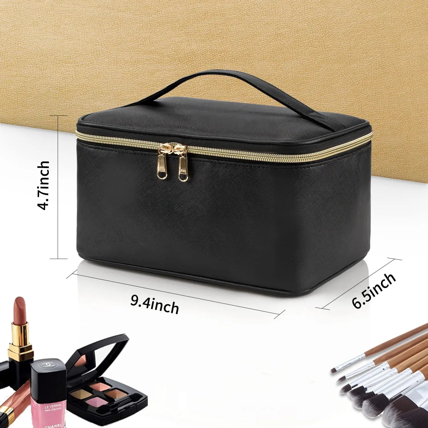 Neceser portátil de gran capacidad para maquillaje de viaje, organizador de maquillaje negro para mujeres, neceser para niñas que viajan.