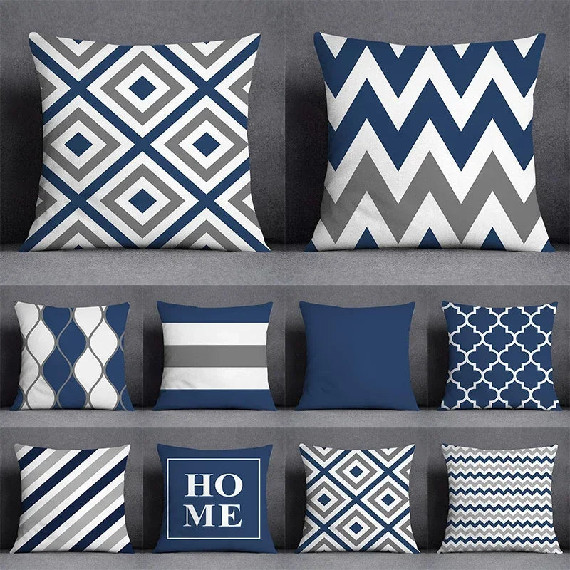Funda de cojín de 45x45 cm con estampado geométrico, poliéster, azul grisáceo, funda de almohada para sofá, cojín decorativo, funda de almohada para el hogar