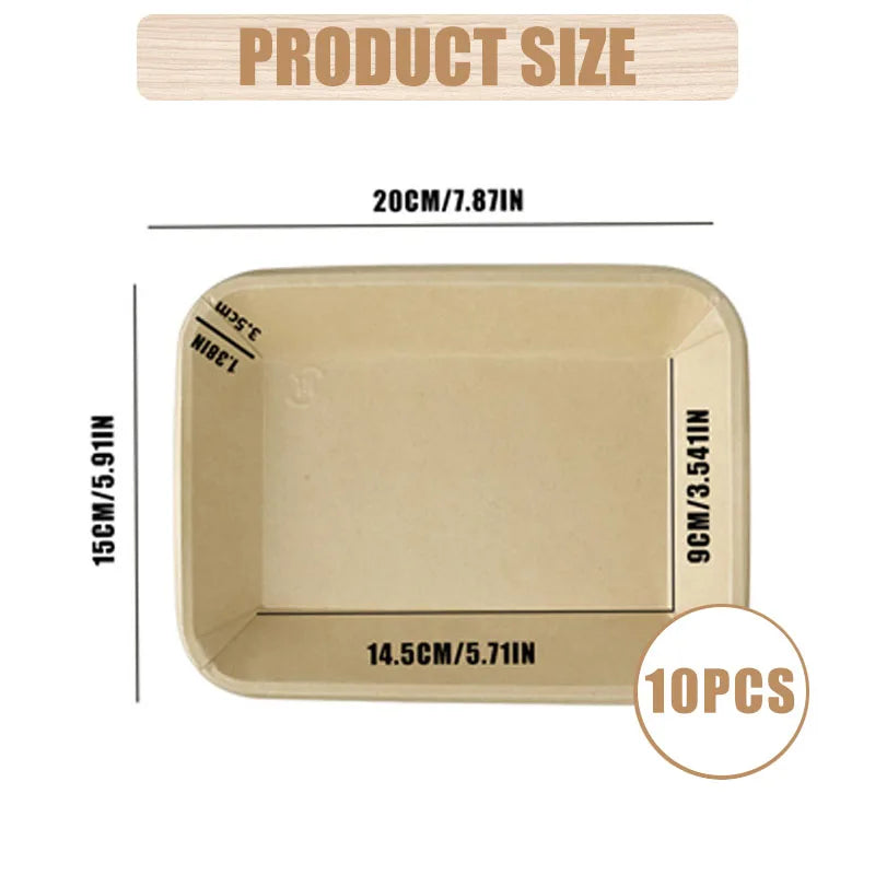 10/20 unidades de platos rectangulares desechables de madera, bandeja de papel, vajilla para postres, pan y ensaladas, accesorios de mesa para cenas y fiestas.