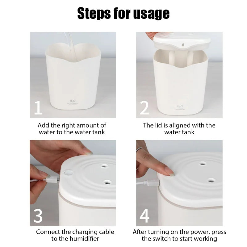 Humidificador de doble pulverización de gran capacidad de 2 litros USB para el hogar, la oficina y el escritorio, difusor de aroma, purificador de niebla, aceite esencial, humidificador de aire