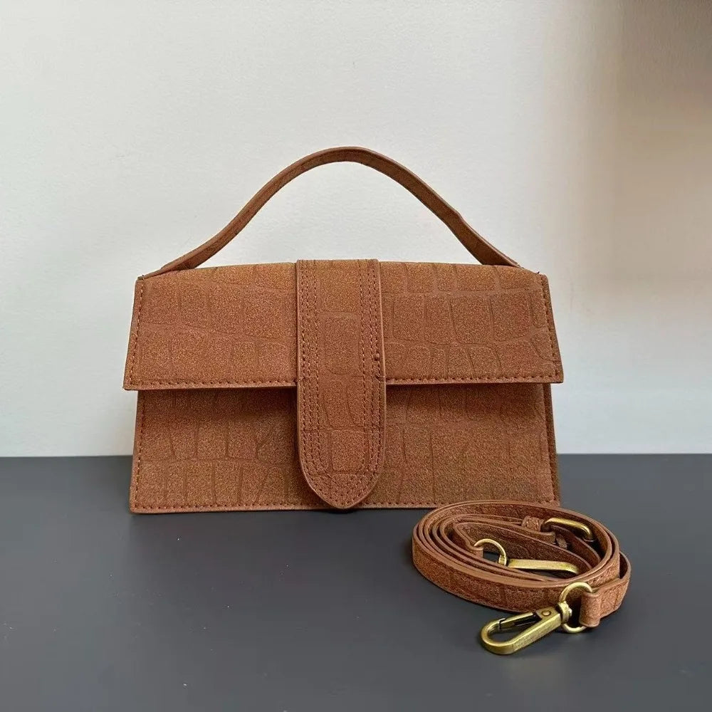 Bolso de mano para mujer de 24"Ja 2026, nuevo, de microfibra esmerilada con relieve, bandolera individual.