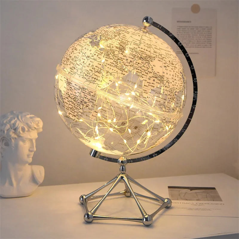 Globo terráqueo con luz LED intermitente, lámpara de globo terráqueo transparente, globo terráqueo giratorio, decoración para tiendas, decoración para habitaciones infantiles, regalos