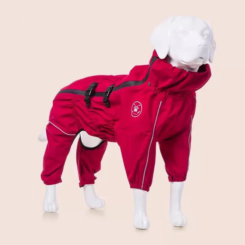 Chaqueta impermeable para perros, abrigo reflectante para la lluvia, monos y enterizos rojos para perros, impermeable de otoño e invierno para perros grandes.