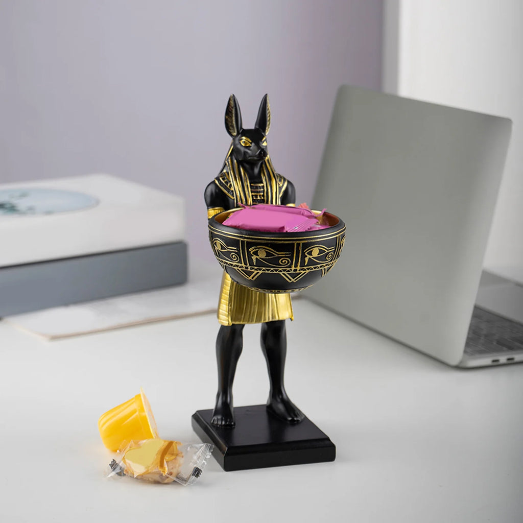 Estatua de resina del dios Anubis de 25 cm, figura de dios egipcio con cuenco, escultura egipcia, decoración del antiguo Egipto y organizador de escritorio.