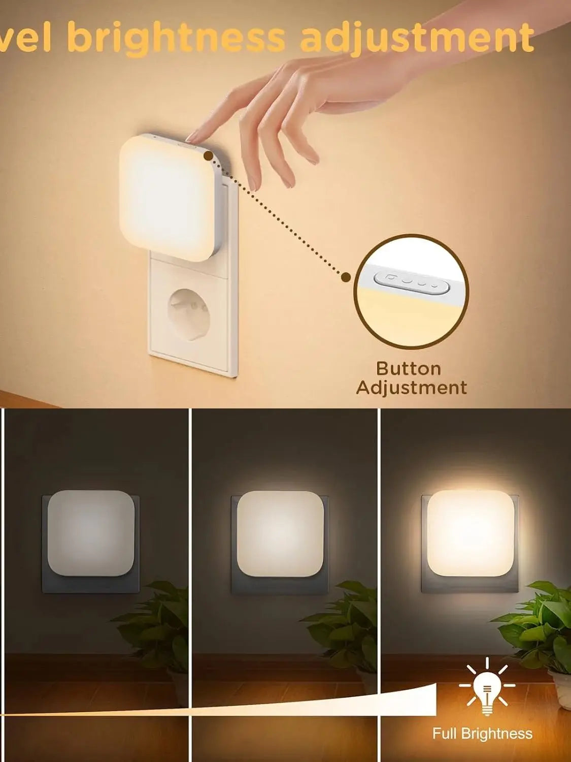 1 o 2 luces nocturnas LED enchufables a la pared, con sensor de luz crepuscular, 0,5 W, luz nocturna cuadrada enchufable, 2700 K, luz cálida.