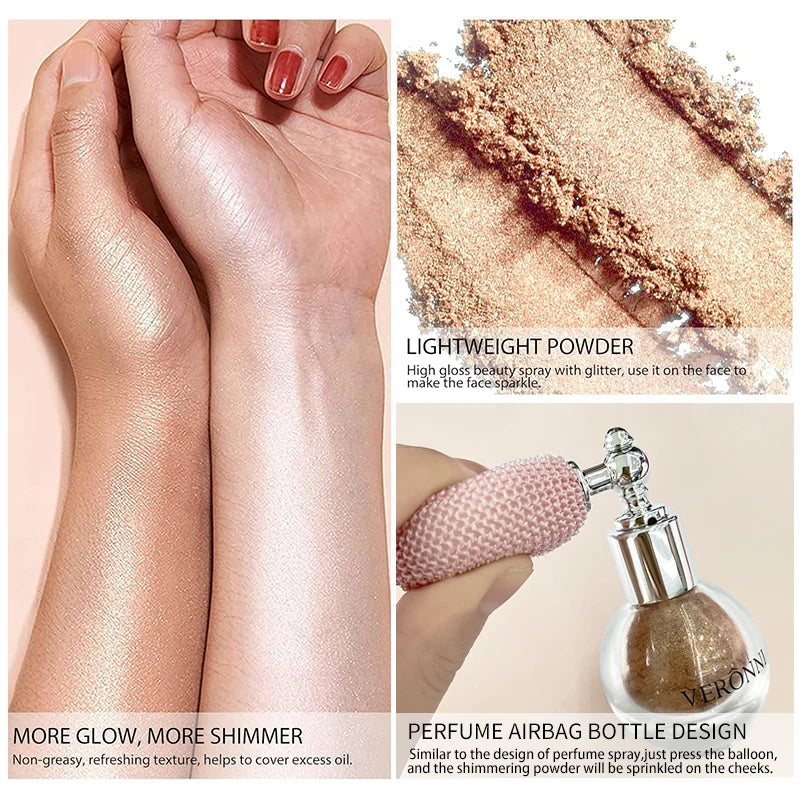 Polvos iluminadores corporales con brillo intenso y efecto diamante. Maquillaje en polvo apto para rostro, cuerpo, piel, cabello, ropa y cosméticos.