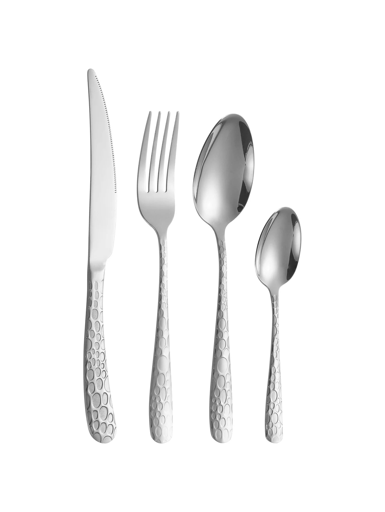 Vajilla de acero inoxidable plateada de 4/6/16/24 piezas con cuchillo para carne, tenedor de mesa, cuchara sopera y cucharilla de té. Vajilla delicada para el hogar.