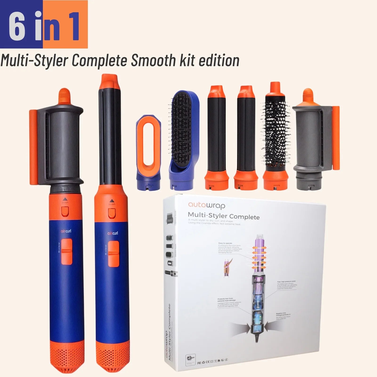 Secador de pelo 6 en 1, nuevo y suave. Secador de pelo 6 en 1 con rizador, cepillo de aire caliente y herramienta de peinado MultiStyler.