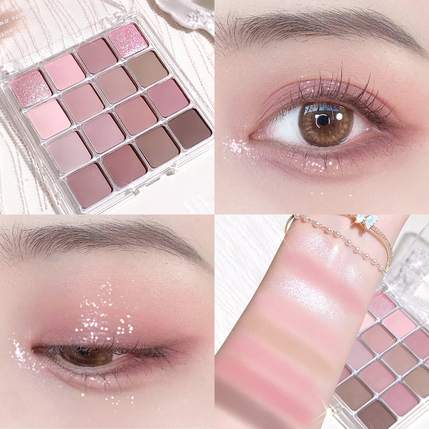 Paleta de sombras de ojos Sunset Magic con dieciséis colores, acabado mate nacarado en tonos tierra, maquillaje coreano.