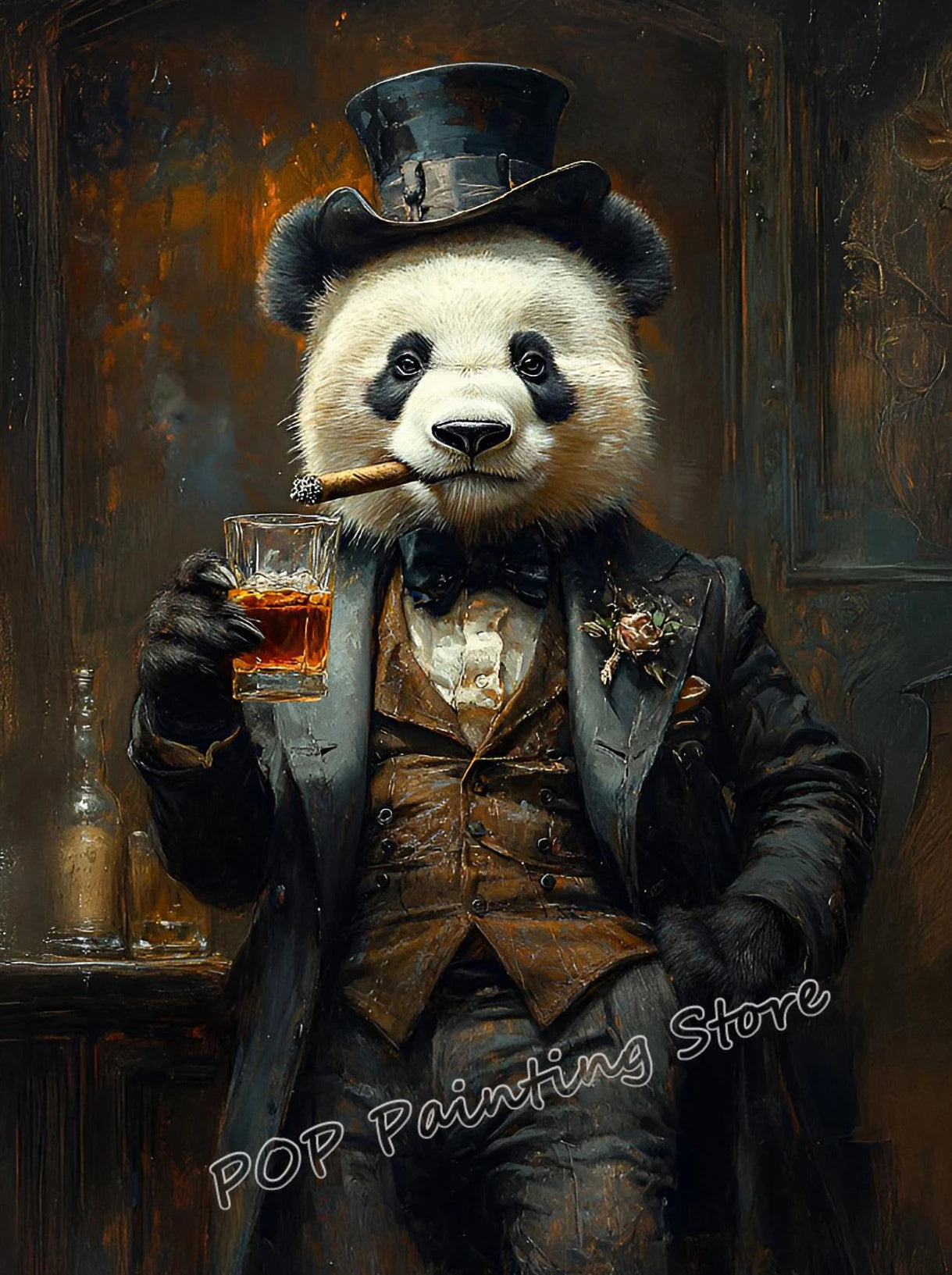 Cuadro decorativo de animales renacentistas: Oso panda caballero con atuendo victoriano. Arte mural retro con animales divertidos. Regalo ideal para la decoración del hogar.