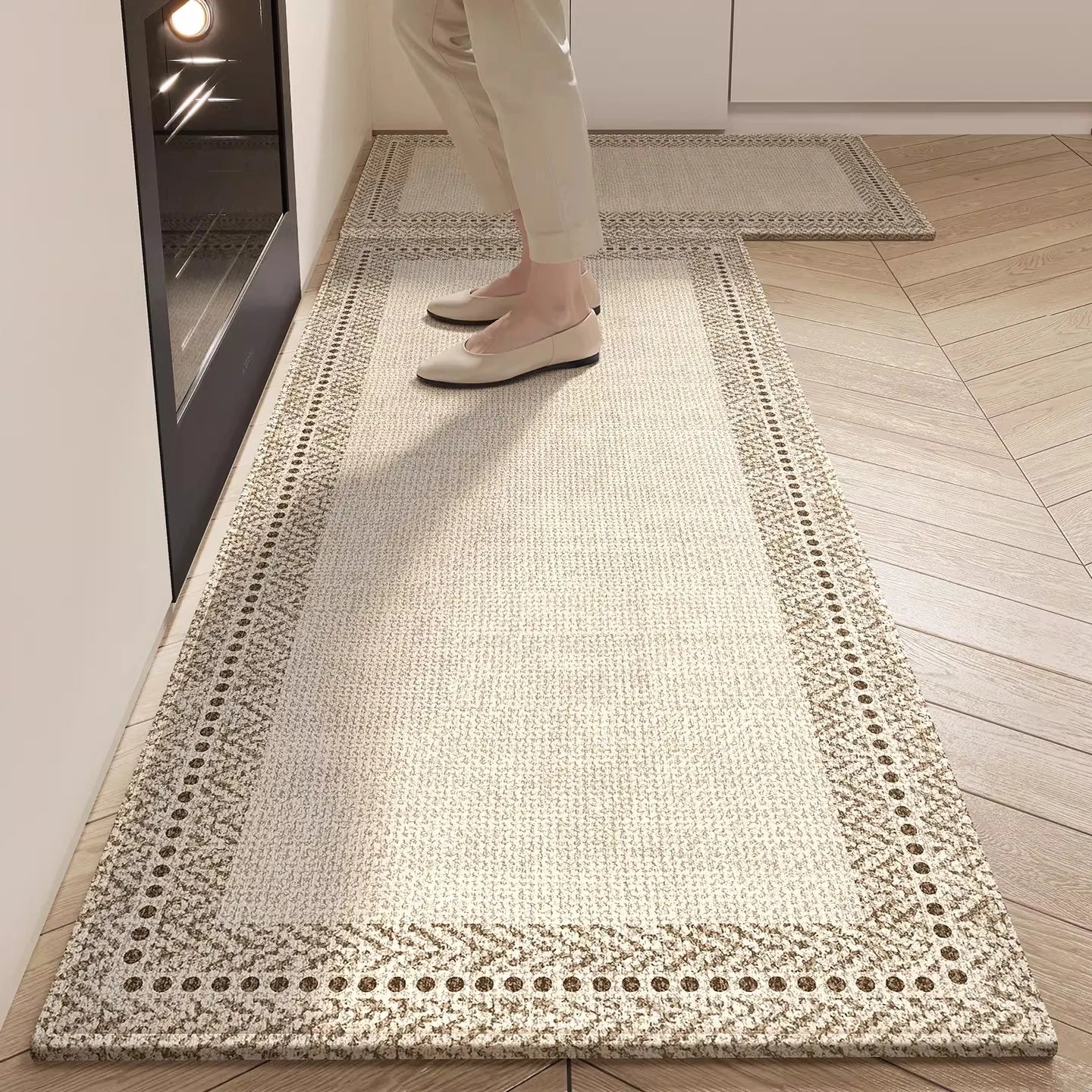Alfombra de cocina moderna minimalista de alta gama, antideslizante y resistente a las manchas, con bucle cómodo de TPR, ideal para la decoración del hogar.