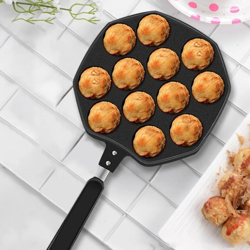 Sartén para takoyaki con 12 moldes, sartén antiadherente de aleación de aluminio para hacer takoyaki, ideal para preparar bolas de pulpo y panqueques.