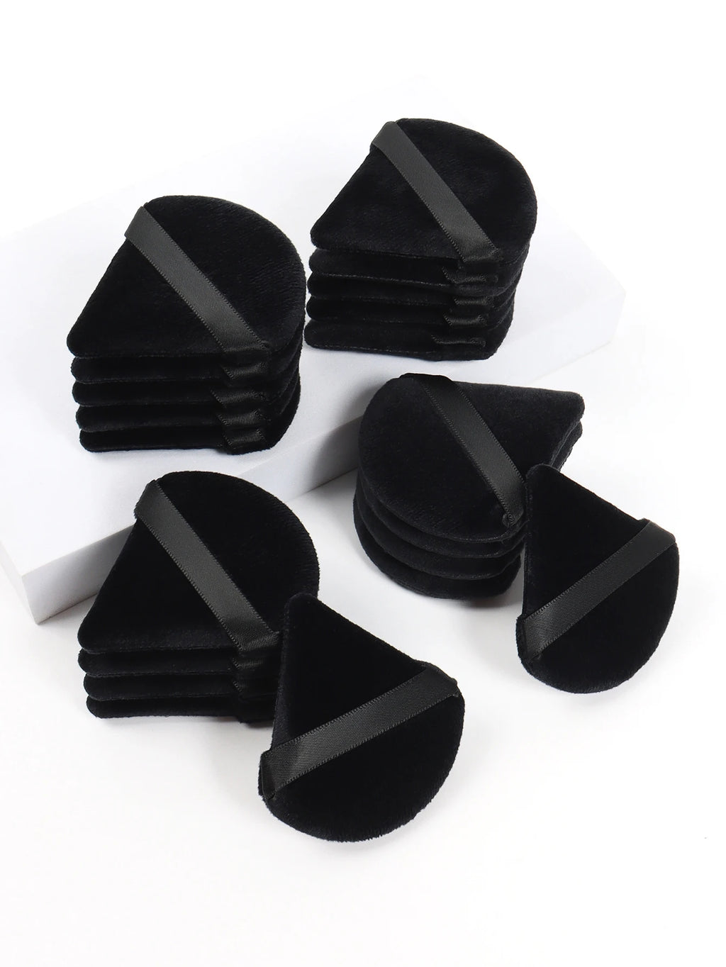 Esponja de maquillaje facial triangular negra con borla, esponja de terciopelo suave para cosméticos, esponja mezcladora de maquillaje para base de maquillaje, acceso al maquillaje
