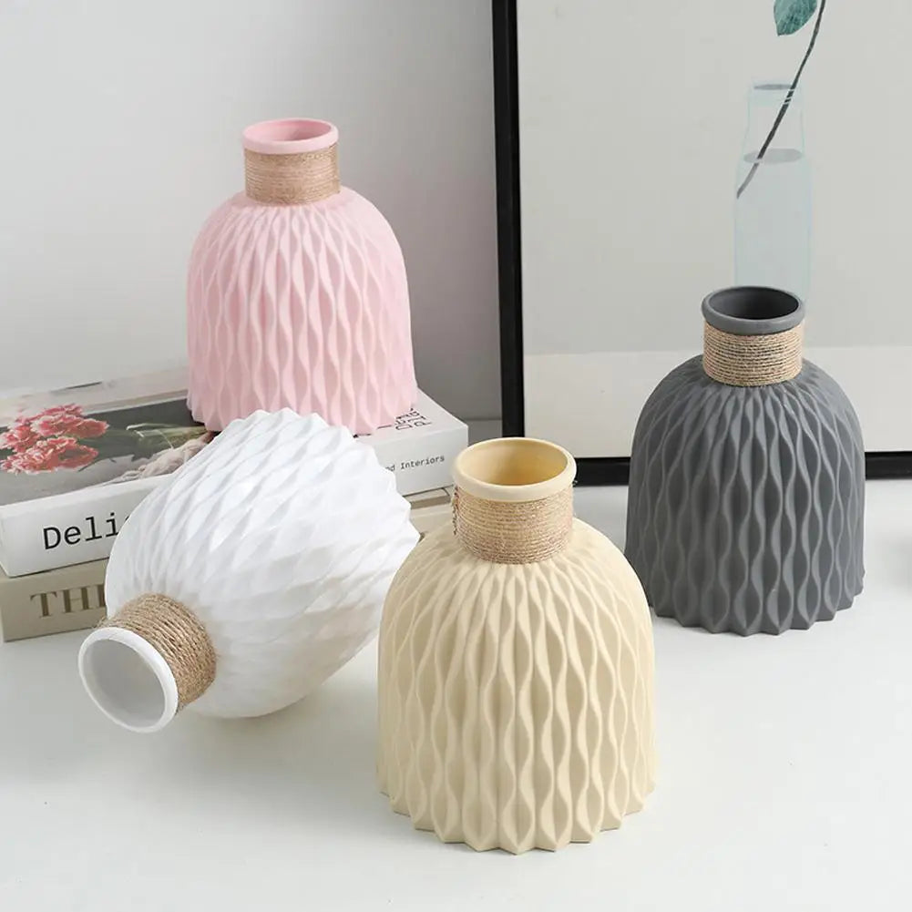 Jarrón de plástico con cuerda, arreglo floral, maceta DIY, sala de estar, porcelana, imitación de flor, adornos de decoración para el hogar.