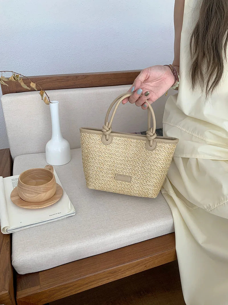 Bolso de hombro de paja para mujer, ideal para vacaciones de verano, con diseño retro. Bolsos cruzados portátiles para mujer, estilo cesta tejida.