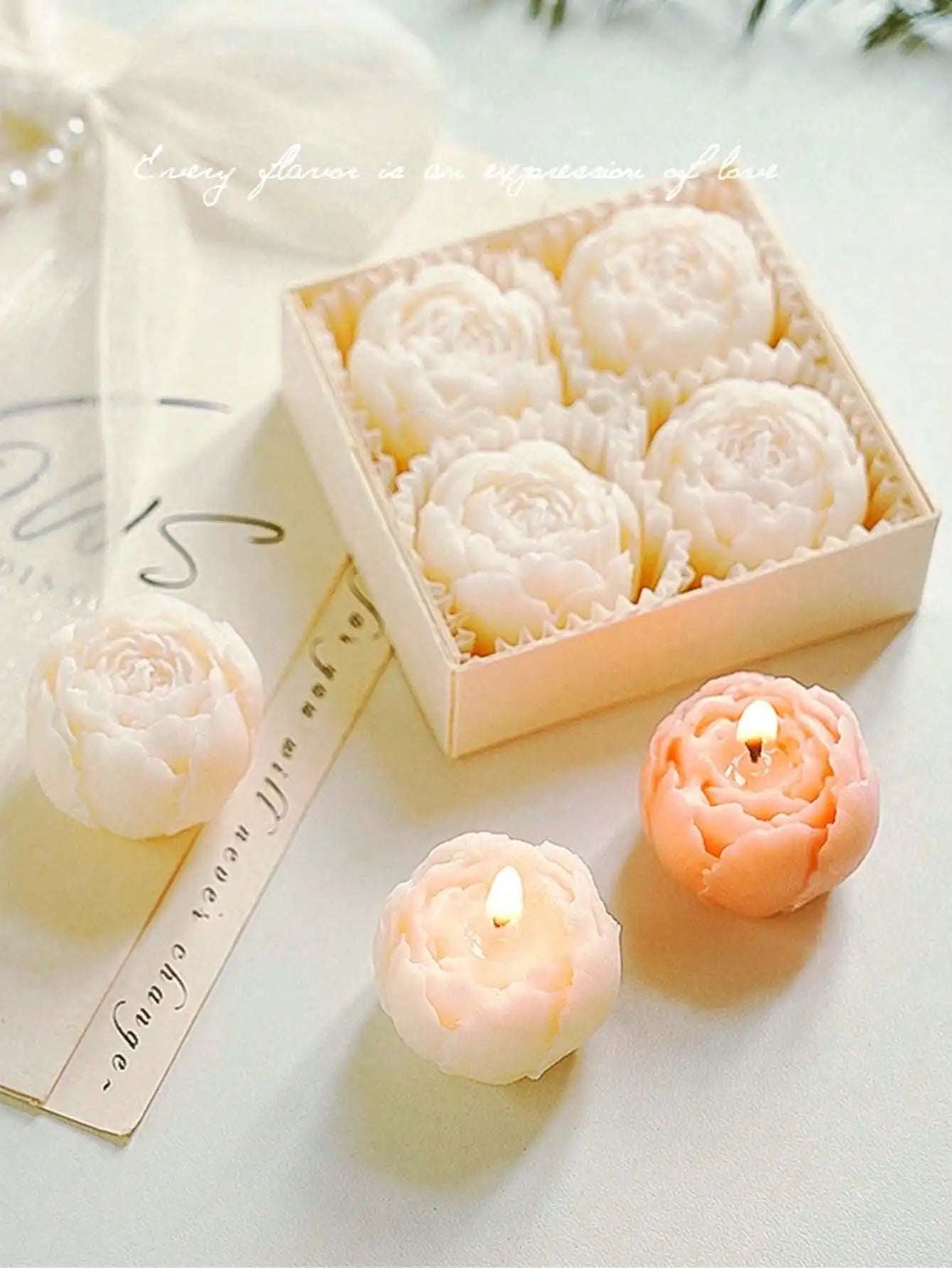 Juego de 4 velas aromáticas de rosas hechas a mano, velas perfumadas, velas con forma de ramo hechas a mano, decoración para el hogar, ideales como regalo de San Valentín.