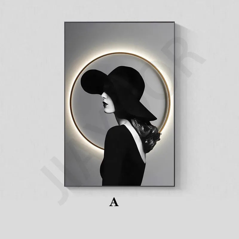 Decoración moderna minimalista para sala de estar, mural con luces LED pintadas, lujosa pintura para suelo, fondo de sofá, cuadro para colgar en la pared