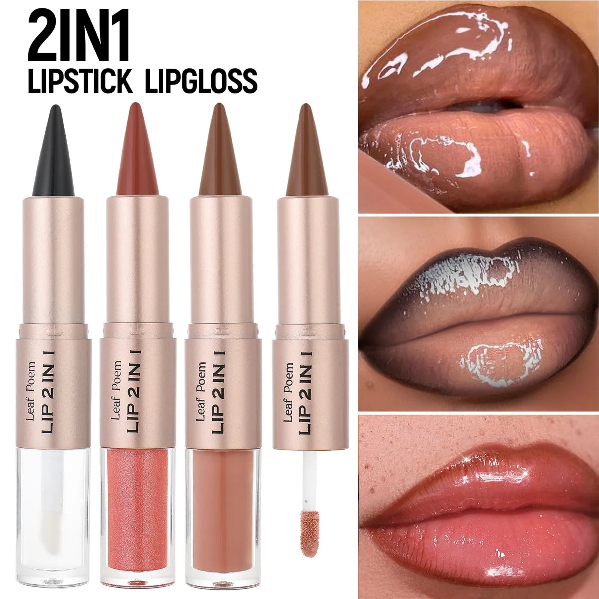 Delineador de labios 2 en 1 cónico degradado, brillo labial nude marrón efecto espejo, delineador de labios mate, resistente al agua, contorno de labios, maquillaje no pegajoso.