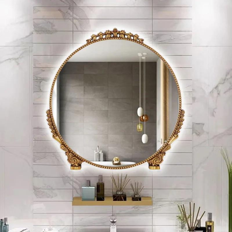 Espejo de pared con marco de arco de madera antiguo vintage, decoración artística, espejo Primrose, precioso espejo de pie con filigrana dorada para el hogar y la sala de estar.