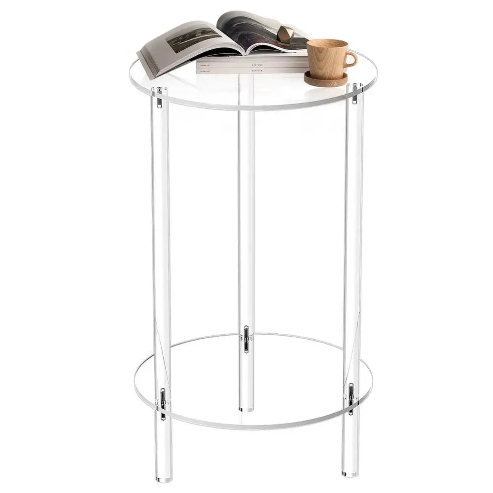 Acrylic Round End Table Small Round Side Table End Table Clear Small Round Table Acrylic Transparent Coffee Table for Bedroom